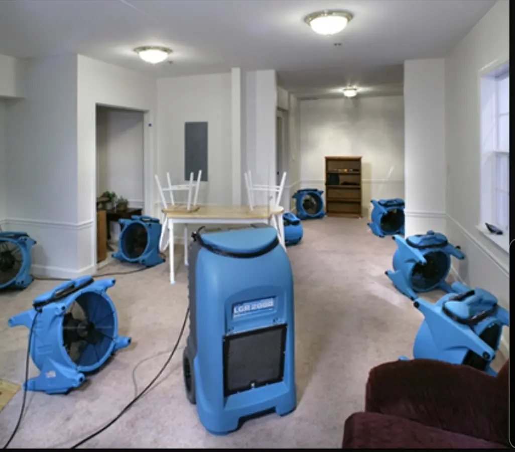 Air movers and dehumidifier setup for Water Damage Restoration in Lufkin